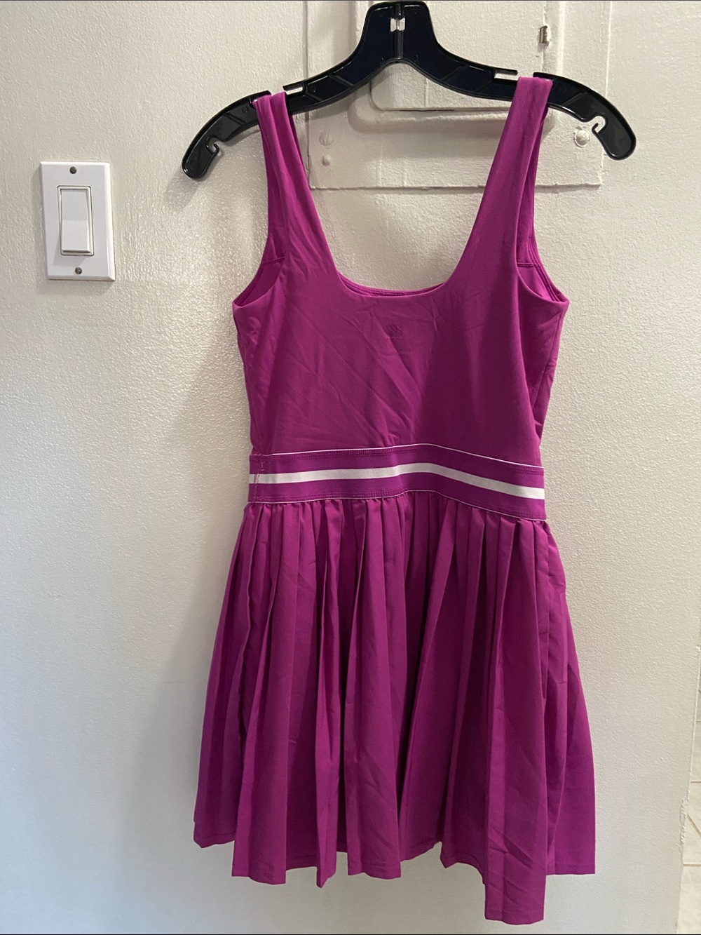 all in motion Fuchsia Sleeveless Fit-and-Flare Dress with White Waist Stripes - Picture 2 of 4